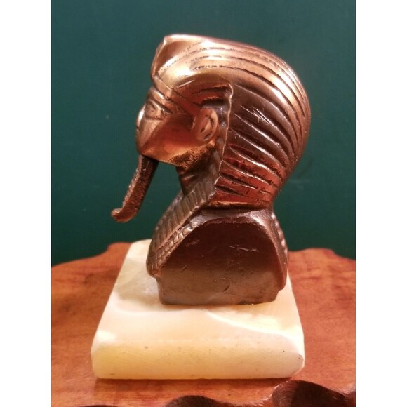 Vintage Egyptian Souvenir Tutankhamun King Tut Bronze Bust w/ Marble Base - Picture 5 of 6